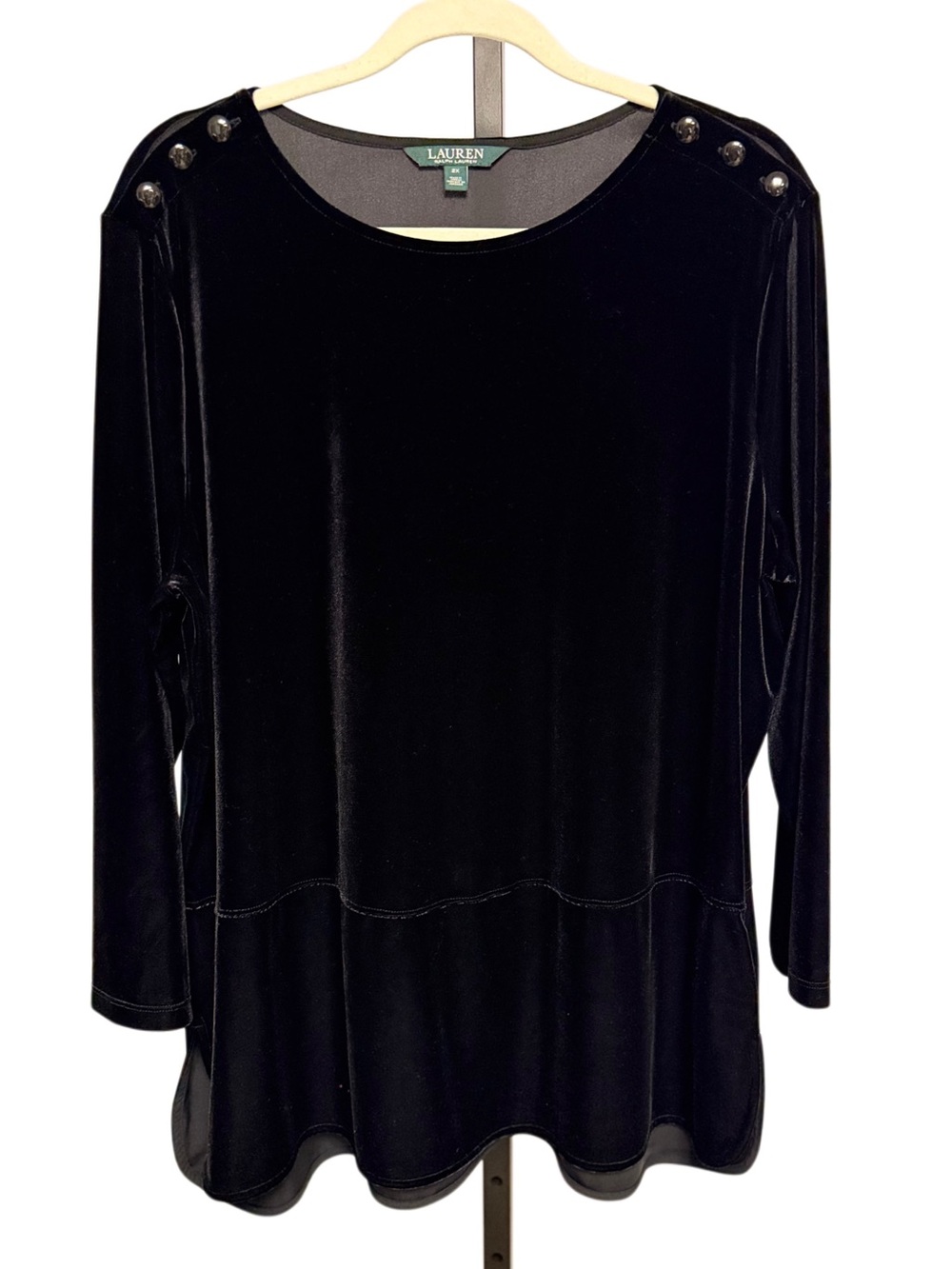 Lauren Ralph Lauren Velvet Tunic Top Size 2X Whimsigoth Preppy Stretch Buttons